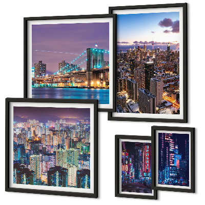 Decorațiune de perete set tablouri Peisaje nocturne urbane cu lumini de neon