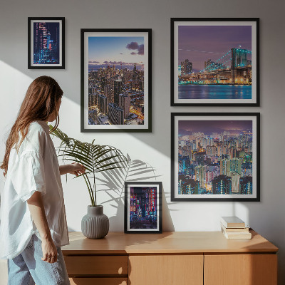 Decorațiune de perete set tablouri Peisaje nocturne urbane cu lumini de neon