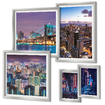 Decorațiune de perete set tablouri Peisaje nocturne urbane cu lumini de neon