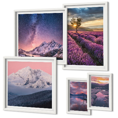 Polyptic înrămat Peisaje naturale cu munți de lavandă