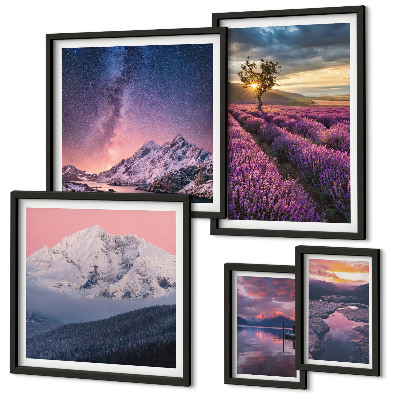 Polyptic înrămat Peisaje naturale cu munți de lavandă