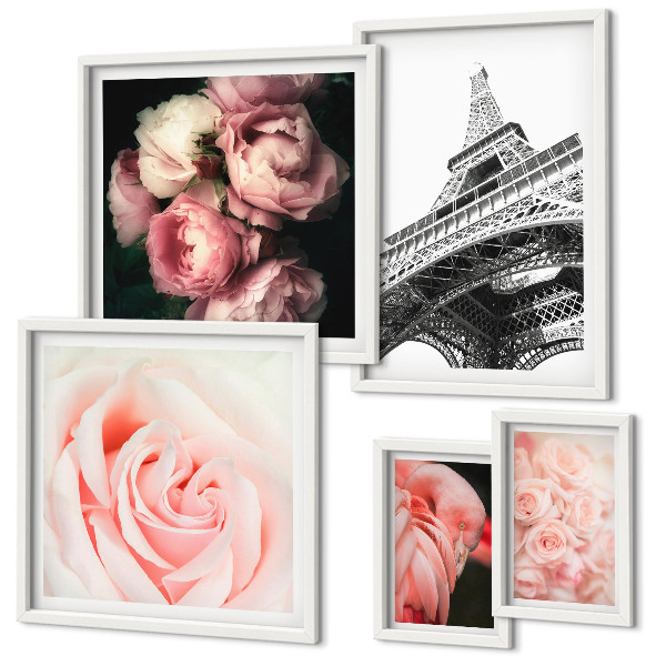 Decorațiune de perete set tablouri Trandafiri Turnul Eiffel Romantism