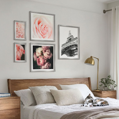 Decorațiune de perete set tablouri Trandafiri Turnul Eiffel Romantism