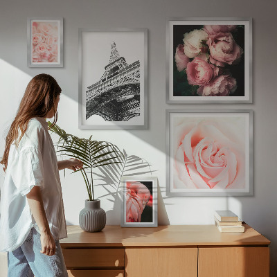 Decorațiune de perete set tablouri Trandafiri Turnul Eiffel Romantism