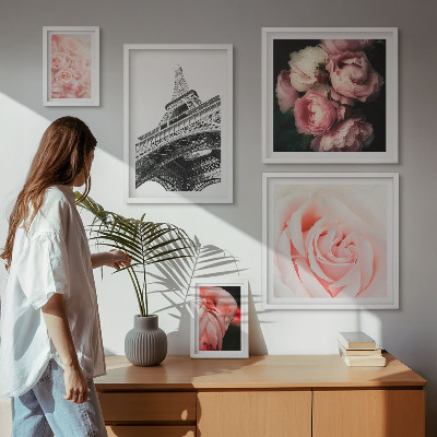 Decorațiune de perete set tablouri Trandafiri Turnul Eiffel Romantism