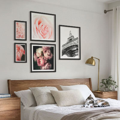 Decorațiune de perete set tablouri Trandafiri Turnul Eiffel Romantism