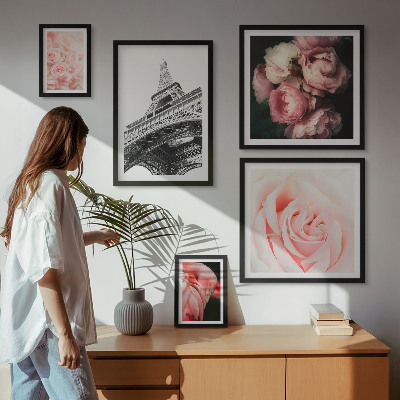 Decorațiune de perete set tablouri Trandafiri Turnul Eiffel Romantism