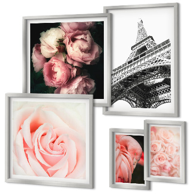 Decorațiune de perete set tablouri Trandafiri Turnul Eiffel Romantism