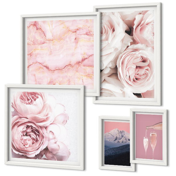 Decorațiune de perete set tablouri Flori roz accent elegant