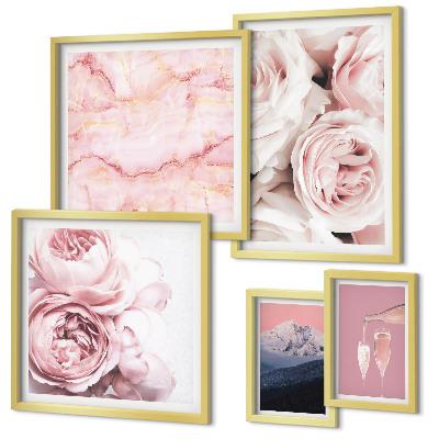 Decorațiune de perete set tablouri Flori roz accent elegant