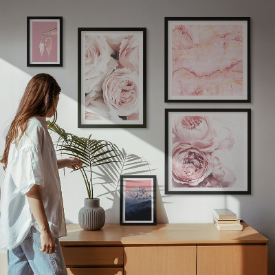 Decorațiune de perete set tablouri Flori roz accent elegant