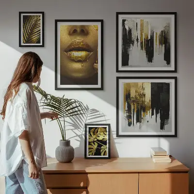 Set de tablouri decorative cu fețe de plante în stil glamour