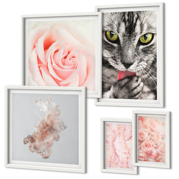 Decorațiune de perete set tablouri Pisici trandafiri nuanțe delicate