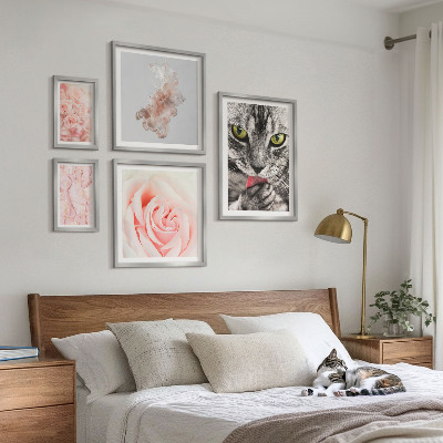 Decorațiune de perete set tablouri Pisici trandafiri nuanțe delicate