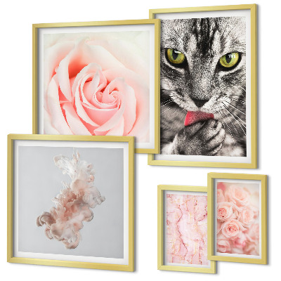 Decorațiune de perete set tablouri Pisici trandafiri nuanțe delicate