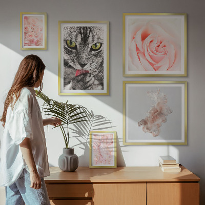 Decorațiune de perete set tablouri Pisici trandafiri nuanțe delicate