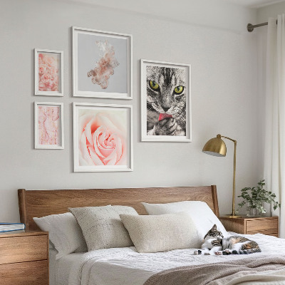Decorațiune de perete set tablouri Pisici trandafiri nuanțe delicate