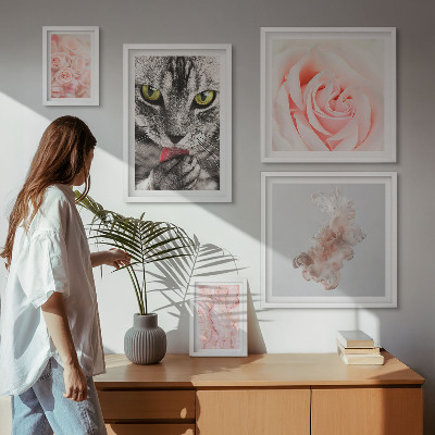 Decorațiune de perete set tablouri Pisici trandafiri nuanțe delicate