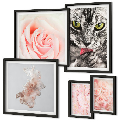 Decorațiune de perete set tablouri Pisici trandafiri nuanțe delicate