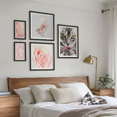 Decorațiune de perete set tablouri Pisici trandafiri nuanțe delicate