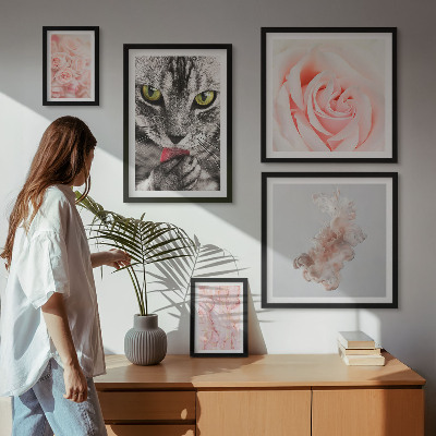 Decorațiune de perete set tablouri Pisici trandafiri nuanțe delicate