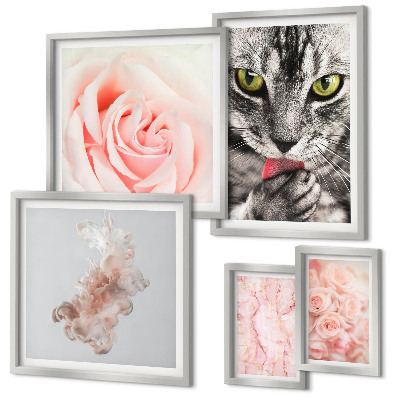 Decorațiune de perete set tablouri Pisici trandafiri nuanțe delicate