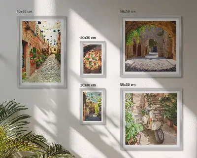 Set de tablouri decorative de perete cu străzi fermecătoare și preparate italienești