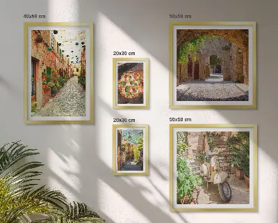 Set de tablouri decorative de perete cu străzi fermecătoare și preparate italienești