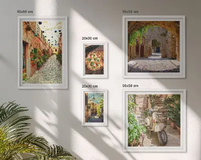 Set de tablouri decorative de perete cu străzi fermecătoare și preparate italienești