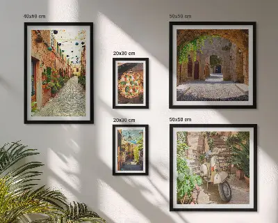 Set de tablouri decorative de perete cu străzi fermecătoare și preparate italienești
