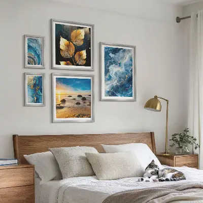 Peisaje albastre abstracte tablou poliptic înrămat