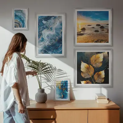 Peisaje albastre abstracte tablou poliptic înrămat