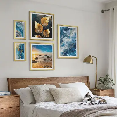 Peisaje albastre abstracte tablou poliptic înrămat