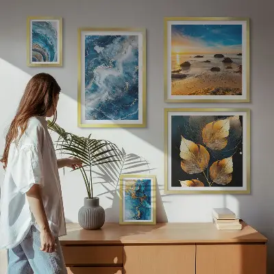 Peisaje albastre abstracte tablou poliptic înrămat