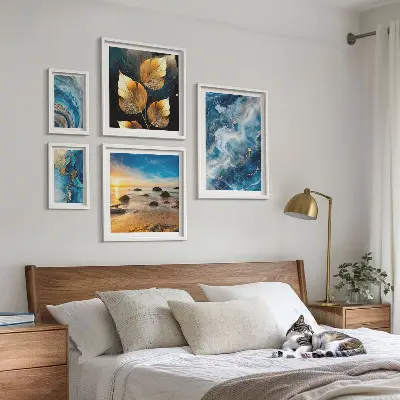 Peisaje albastre abstracte tablou poliptic înrămat