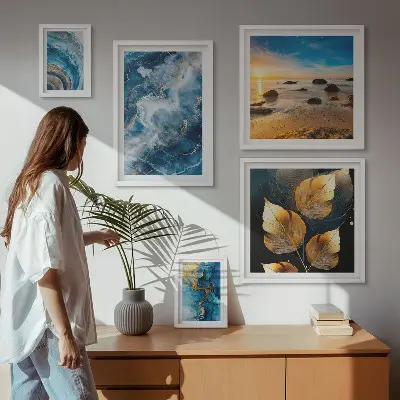 Peisaje albastre abstracte tablou poliptic înrămat