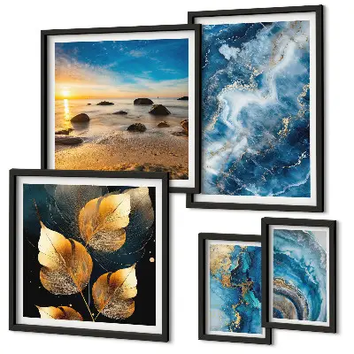 Peisaje albastre abstracte tablou poliptic înrămat