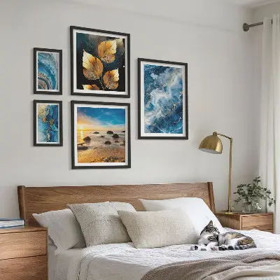 Peisaje albastre abstracte tablou poliptic înrămat