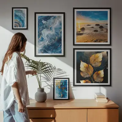 Peisaje albastre abstracte tablou poliptic înrămat