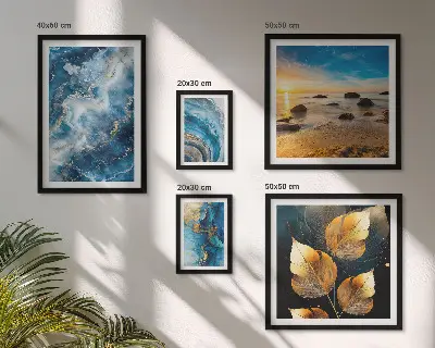 Peisaje albastre abstracte tablou poliptic înrămat