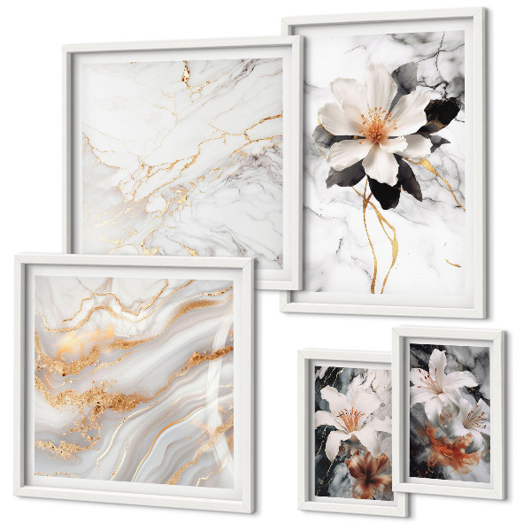 Decorațiune de perete set tablouri Flori de marmură elegantă