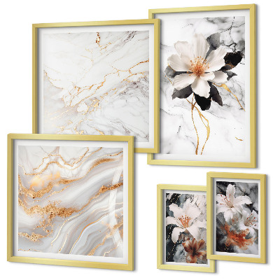 Decorațiune de perete set tablouri Flori de marmură elegantă