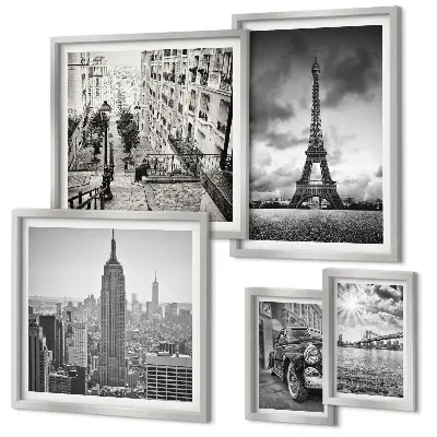 Set de tablouri decorative pentru perete cu peisaje urbane și icoane arhitecturale