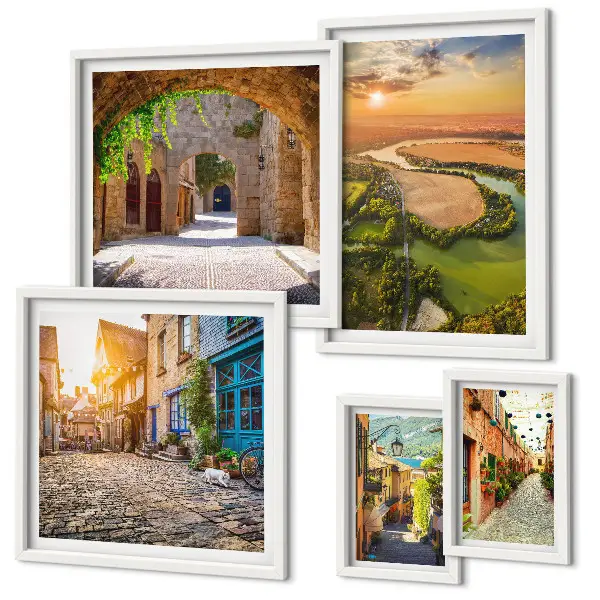 Tablou poliptic înrămat cu peisaj din străzi fermecătoare și pitorești
