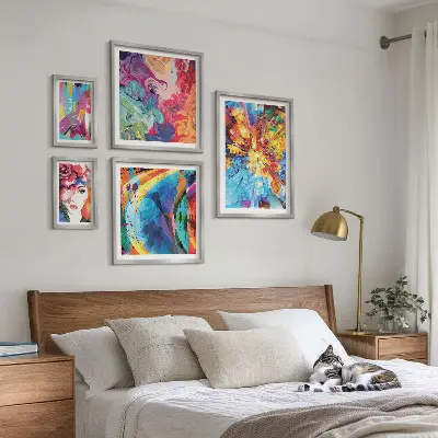 Compoziții abstracte colorate tablou poliptic înrămat
