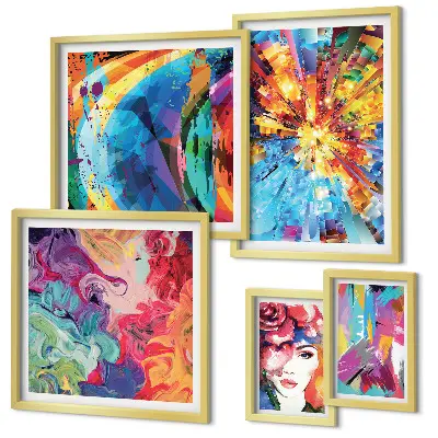 Compoziții abstracte colorate tablou poliptic înrămat