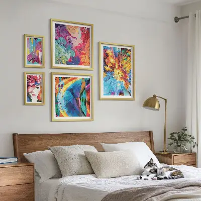 Compoziții abstracte colorate tablou poliptic înrămat