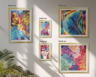 Compoziții abstracte colorate tablou poliptic înrămat