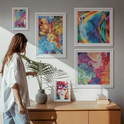 Compoziții abstracte colorate tablou poliptic înrămat