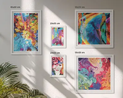 Compoziții abstracte colorate tablou poliptic înrămat